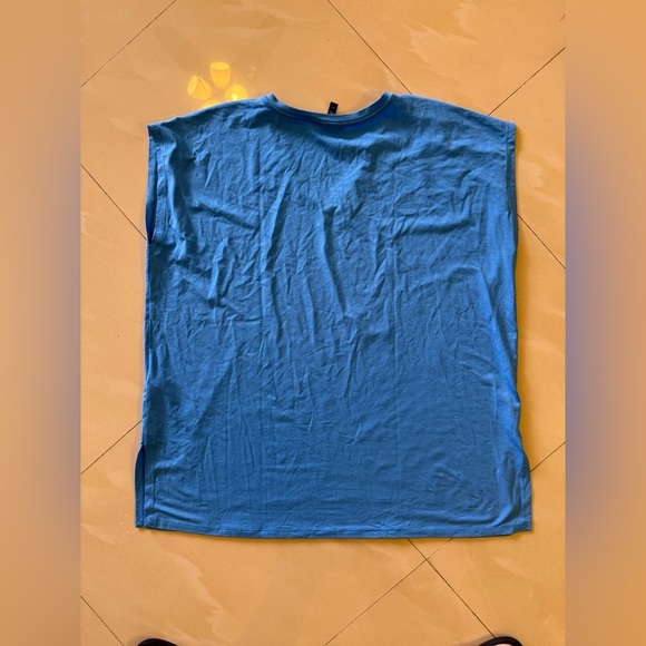 EILEEN FISHER Womens  Boxy V-Neck Tee Shirt Top in Coast Blue Short Sleeve L - Picture 8 of 16